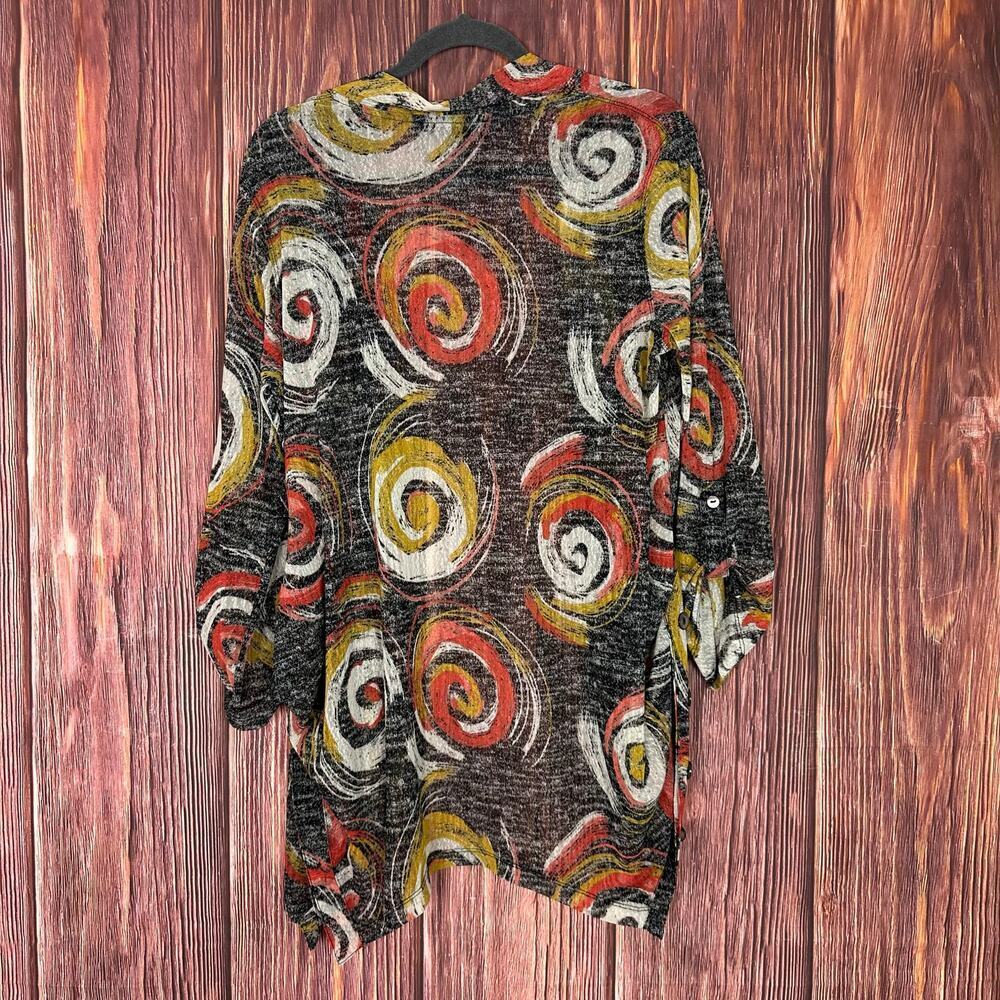 Ali Miles Womens Open Front Cardigan Sheer Swirl Pattern Art to Wear Size Medium - Picture 10 of 10